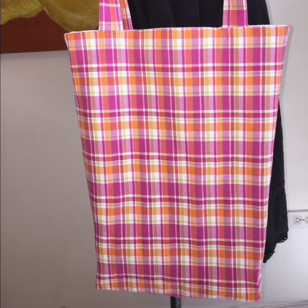 Plaid tote bag orange and fuscia